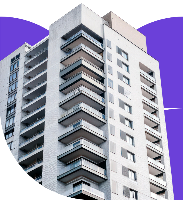 marketing imobiliário para imobiliarias, construtoras e loteadoras: imagem de um prédio residencial em um fundo abstrato